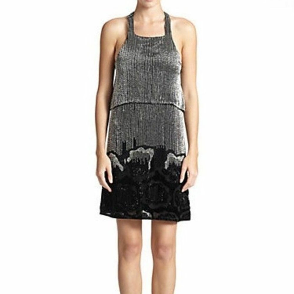 PARKER Silver/Black Embellished Beaded Dress